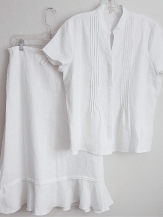 Choices Dresses & Skirts - Choices White Linen Skirtset Size Petite Large Lagenlook